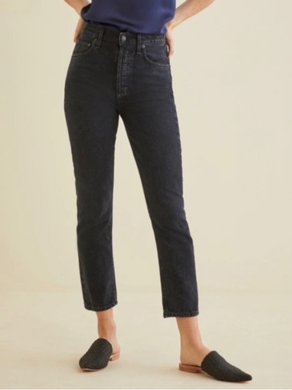 Agolde Riley High Rise Straight Crop Jeans Black Size 30